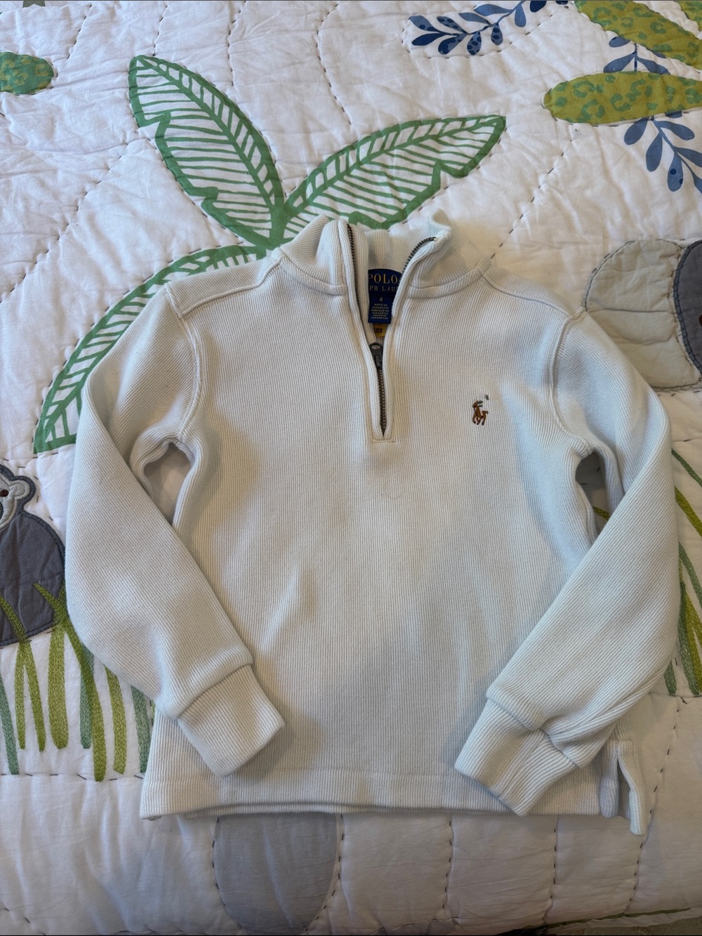 Polo by Ralph Lauren Men’s Cream Half-Zip Cotton Sweater with Pony Logo